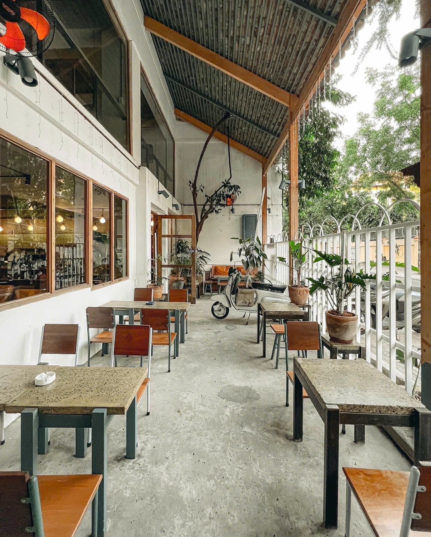 The patio out front in the afternoon light